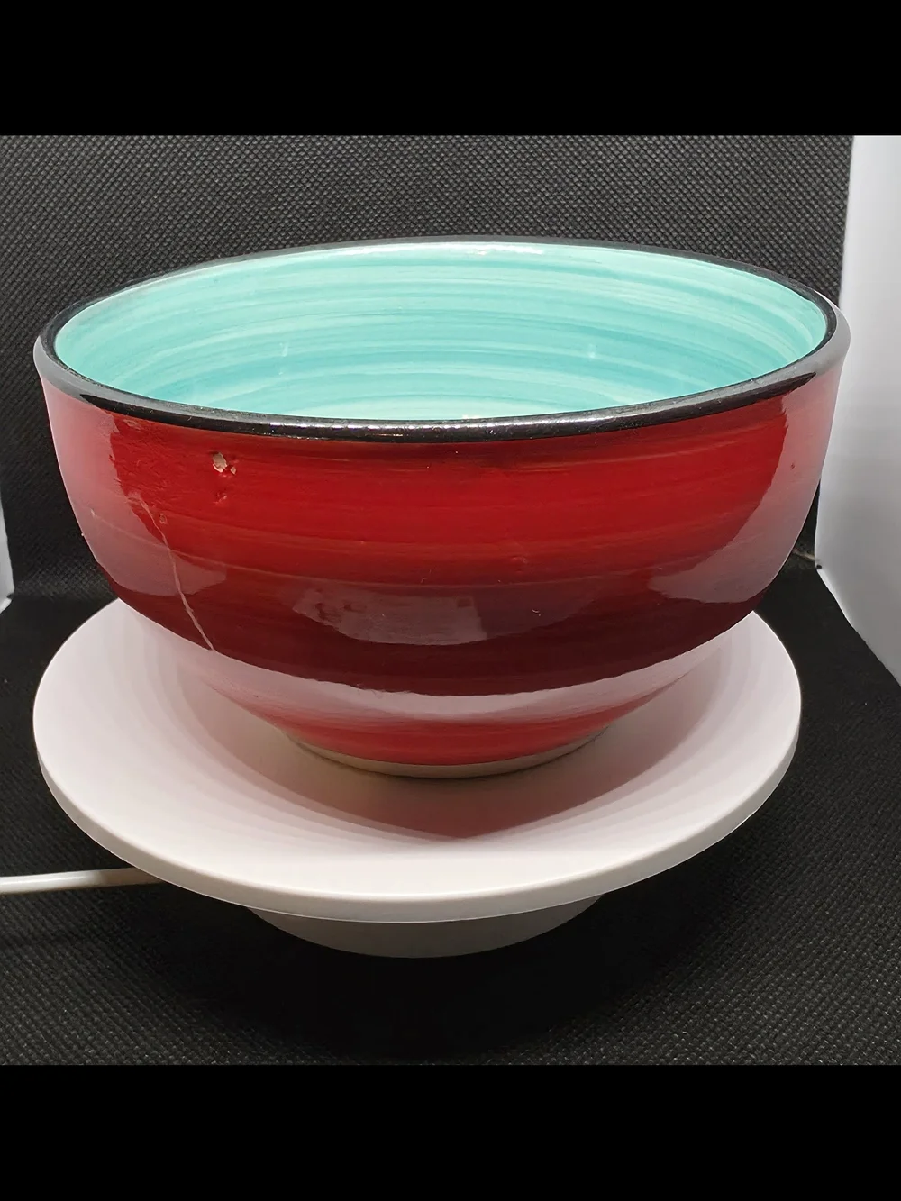 Handcrafted Spiral Ceramic Bowl - Turquoise & Red